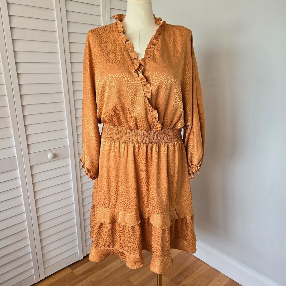 EMMA & MICHELLE Ruffle Tiered Dress Size 3X Copper Shimmer Boho Glam Feminine